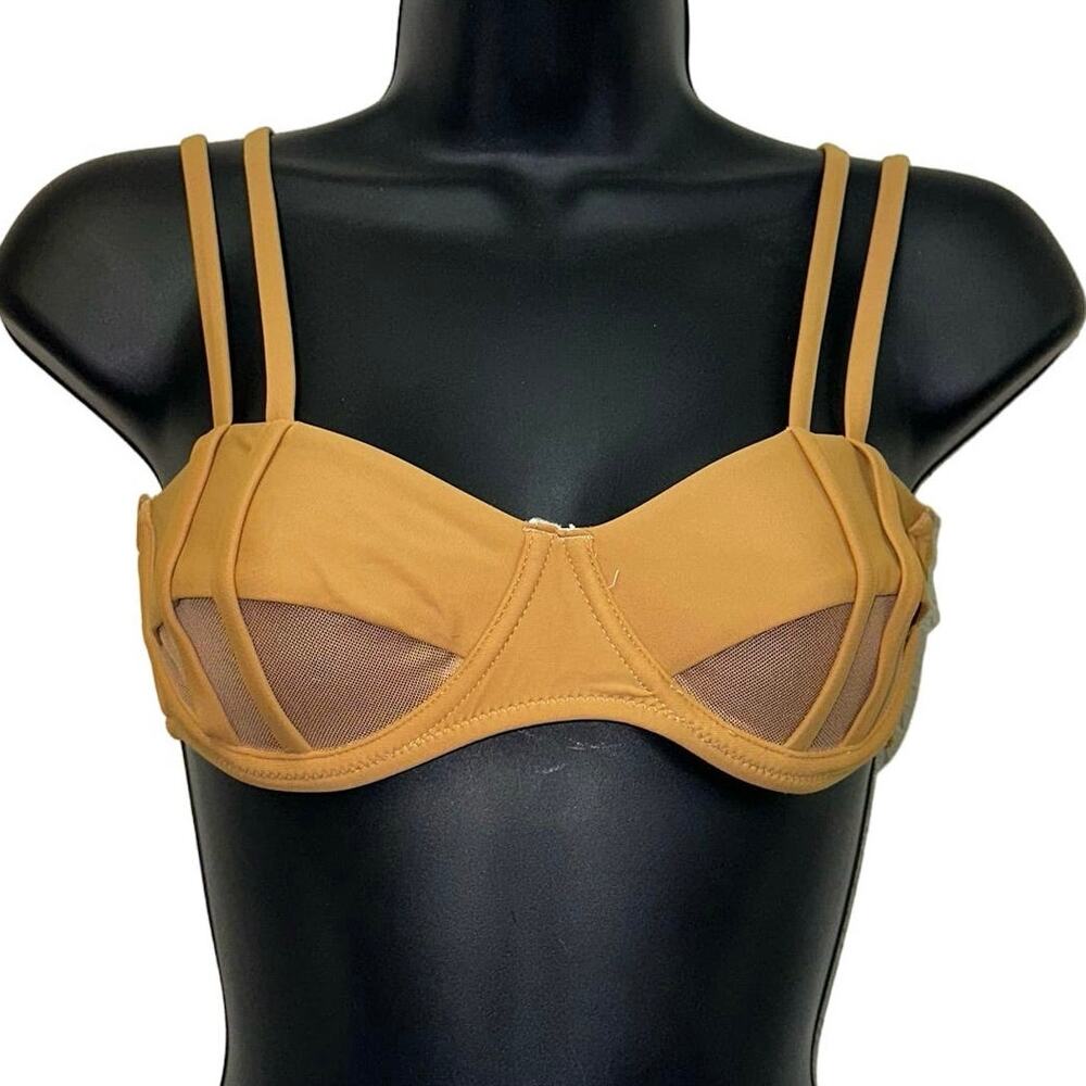 NWT PrettyLittleThing Mocha Underwire Mesh Bikini Top Size 4 Cutout Swim Top